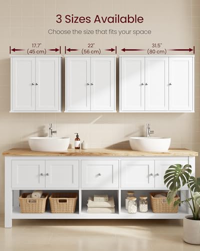 VASAGLE Siren Collection - Bathroom Wall Cabinet, Hanging Bathroom Storage Cabinet, for Medicines, Farmhouse, 4 Adjustable Shelves, 7.9 x 31.5 x 23.6 Inches, Cloud White UBBK350WB01S