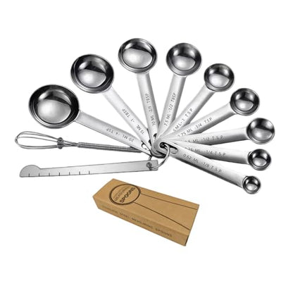 11-Piece Stainless Steel Measuring Spoons Set with Mini Whisk & Measuring Cup – Extra 4 tsp & 2/3 tbsp – Dry & Liquid Ingredients