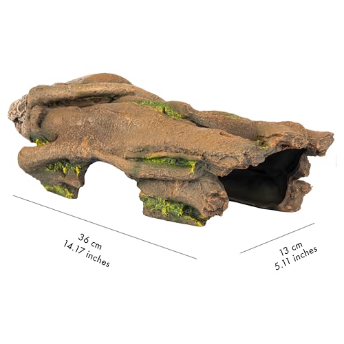 Lizard, Snake or Reptile Hide. Large Hollow Log for Terrarium. Bearded Dragon or Gecko Tank Accessories. Natural Looking Basking Platform, Axolotl, Python Hideout. (XL-Version 2)