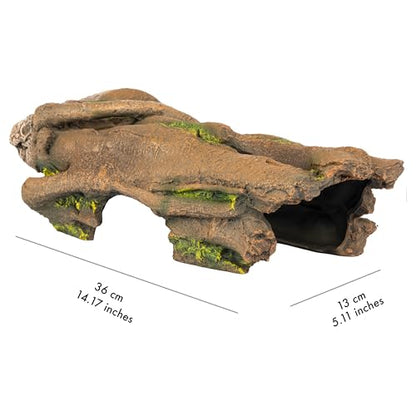 Lizard, Snake or Reptile Hide. Large Hollow Log for Terrarium. Bearded Dragon or Gecko Tank Accessories. Natural Looking Basking Platform, Axolotl, Python Hideout. (XL-Version 2)