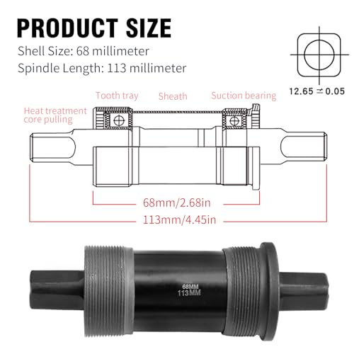 Hoypeyfiy Bike Bottom Bracket Mountain Bike Square-Taper Bottom Bracket Bicycles 68mm Replacement for Shimano Tourney TX800 Series (68x113mm) - size: 68*113mm