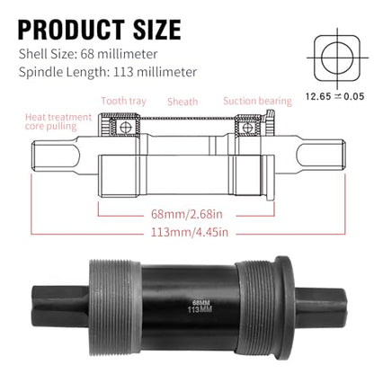 Hoypeyfiy Bike Bottom Bracket Mountain Bike Square-Taper Bottom Bracket Bicycles 68mm Replacement for Shimano Tourney TX800 Series (68x113mm) - size: 68*113mm