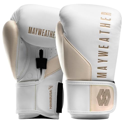 Hayabusa Mayweather Champ Boxing Gloves for Men and Women - color: White/Gold, size: 12oz