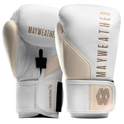 Hayabusa Mayweather Champ Boxing Gloves for Men and Women - color: White/Gold, size: 12oz