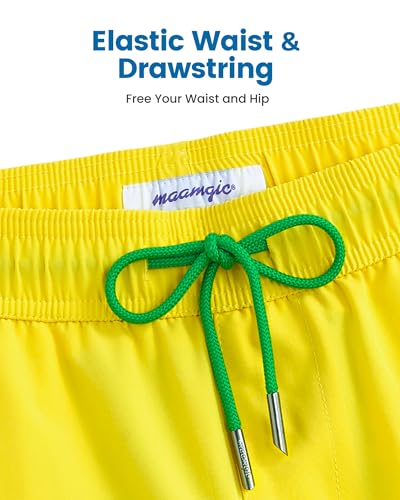 maamgic Mens Swim Trunks with Compression Liner 5 Inch, Quick Dry Bathing Suit with Zipper Pockets, No-Chafing Swim Shorts - color: Brazilian Yellow, size: Small