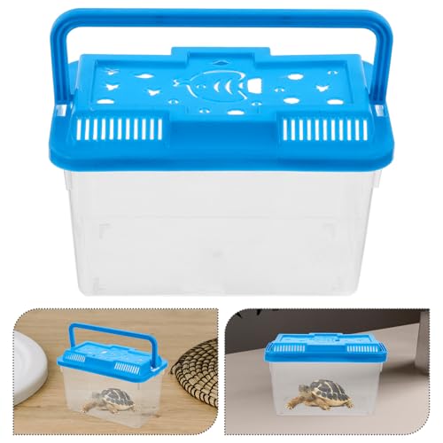Portable Small Fish Tank Box with Handle, Medium Blue Turtle Terrarium Kit for Hermit Crabs and Small Aquatic Pets, Plastic Aquarium Carrier for Breeding and Transport
