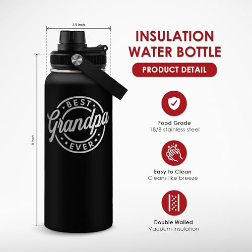 Grandpa Gift from Kids, Insulated Stainless Steel Water Bottle 32oz, Best Grandpa Ever, Vacuum Chug Lid Travel Tumbler for Men Granddad Papa, Gift for Birthday Christmas Fathers Day - color: Grandpa 1