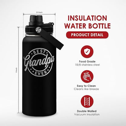 Grandpa Gift from Kids, Insulated Stainless Steel Water Bottle 32oz, Best Grandpa Ever, Vacuum Chug Lid Travel Tumbler for Men Granddad Papa, Gift for Birthday Christmas Fathers Day - color: Grandpa 1