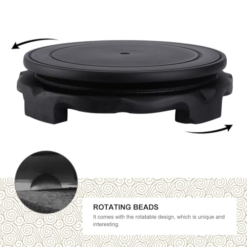 Cabilock Chinese Wooden Display Stand - Round Wood Vase Pedestal, Rotatable Footed Teapot Base, Oriental Aquarium Fish Bowl Base for Table Decor - size: 16x16cm