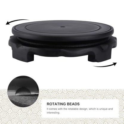 Cabilock Chinese Wooden Display Stand - Round Wood Vase Pedestal, Rotatable Footed Teapot Base, Oriental Aquarium Fish Bowl Base for Table Decor - size: 16x16cm