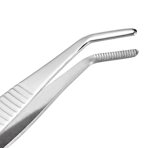 uxcell 5 Pcs 5-Inch Stainless Steel Tweezers with Curved Serrated Tip