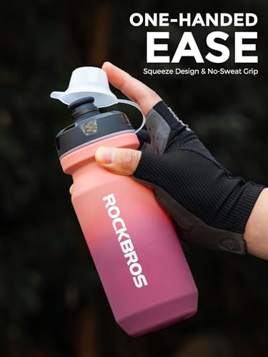 ROCKBROS Bike Water Bottle 20OZ,Gradient Soft Touch Design,BPA-Free Leak-Proof Squeeze Bottle with Wide Mouth for Easy Cleaning,for Cycling,Hiking,Gym,Sports,Gradual Red - color: Gradual Grey