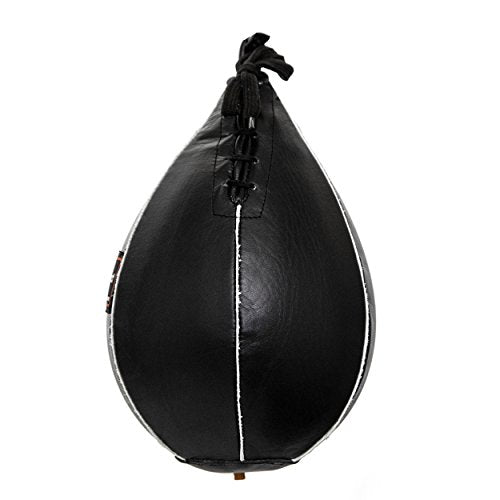 Leather Speed Bag – Rapid Rebound Pear-Shaped Punching Ball with Durable Latex Bladder for Boxing, MMA & Home Gym - color: Black, size: M - 7"x10"