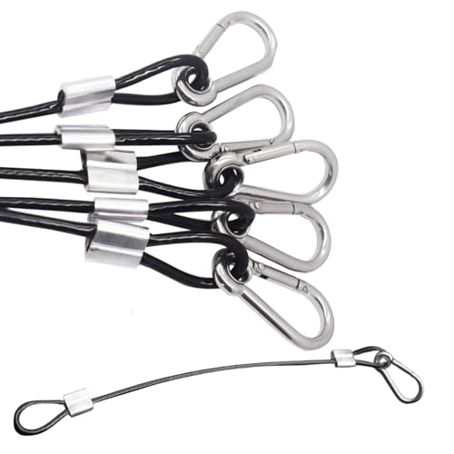5 pcs 12 inch Vinyl Cover Coated Stainless Steel Wire Rope Lanyard Cable Tether Safety Strap with Hooks and 2 Loops (4mm Thickness), Black - color: 5pcs_black, size: 12"/30cm