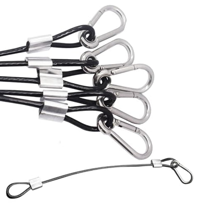 5 pcs 12 inch Vinyl Cover Coated Stainless Steel Wire Rope Lanyard Cable Tether Safety Strap with Hooks and 2 Loops (4mm Thickness), Black - color: 5pcs_black, size: 12"/30cm