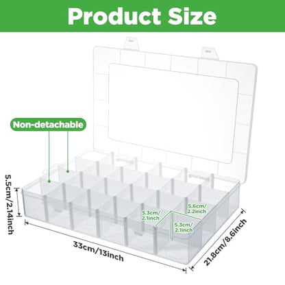 2 Pack 24 Grids Clear Plastic Bead Organizer Box, Fishing Tackle Box Compartment Organizer with Adjustable Dividers for Jewelry, Art Craft, Bead Storage Containers