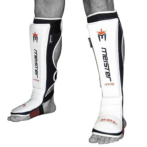 Meister Edge Leather Shin & Instep Guards w/Gel Padding (Pair) - color: White, size: Small-Medium