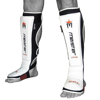 Meister Edge Leather Shin & Instep Guards w/Gel Padding (Pair) - color: White, size: Large-X-Large