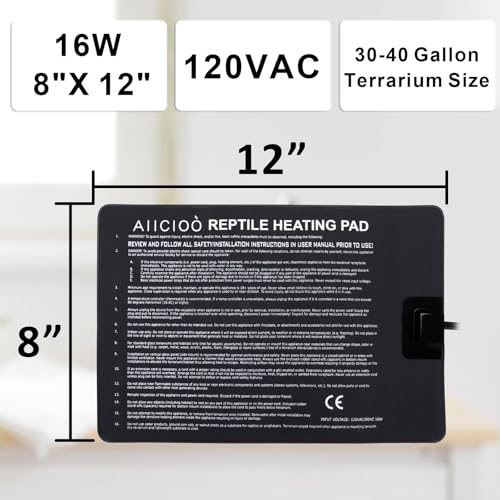 Reptile Heating Pad - Hermit Crab Heater Heat Mat for Reptiles Snake Lizard Terrarium 16 Watt - size: 8" X 12"(16W)