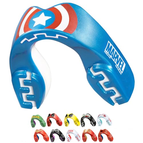 Marvel Captain America Metallic Mouth Guard, Dual Layer Mouthguard Adults with Case, Easy Fit Remoldable Mouthpiece for Football, Boxing, Lacrosse, MMA & All Contact Sports (Adult 12+ Years, Blue) - color: Captain America, size: Adult (12+ Years)
