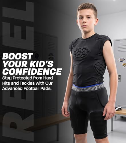 Exxact Sports Rebel 5-Pad Youth Football Girdle with Cup Pocket - color: Black, size: Youth Medium