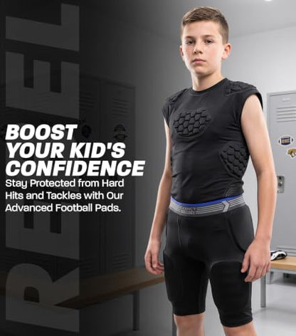 Exxact Sports Rebel 5-Pad Youth Football Girdle with Cup Pocket - color: Black, size: Youth Medium