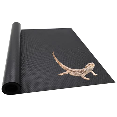 Reptile Carpet Bedding, 17.7 x 78.7 Inches Cuttable Reptile Terrarium Substrate Liner, Bearded Dragon Tank Accessories, Reptile Tank Mat for Leopard Gecko, Lizard, Snake and Tortoise, Black