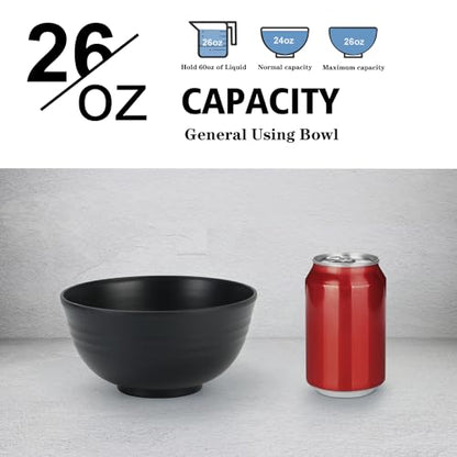 Wheat Straw Bowl Sets,8 PCS Unbreakable Cereal Bowls 26 OZ,Microwave and Dishwasher Safe Bowls,Alternative Plastic Bowl Reusable for cereal,salad,snack and soup (Pure Black)