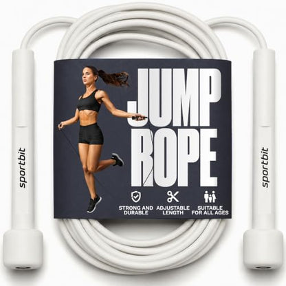 SPORTBIT Adjustable Jump Rope for Fitness and Exercise - color: White