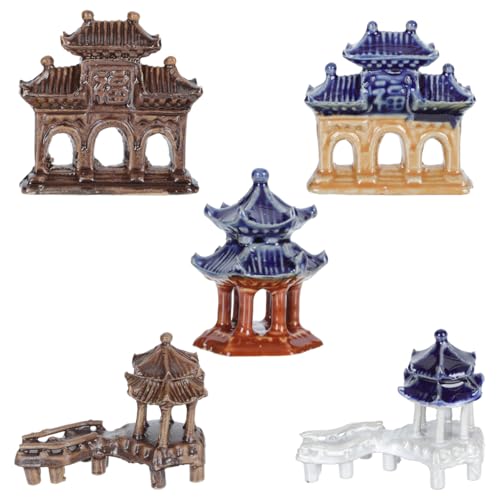DOITOOL 5PCS Mini Pagoda Garden Statue, Miniature Japanese Style Bonsai Figurines Miniature Asian Decor Mini Zen Garden Accessories Micro Landscape Decoration Fish Tank Aquarium Ornament