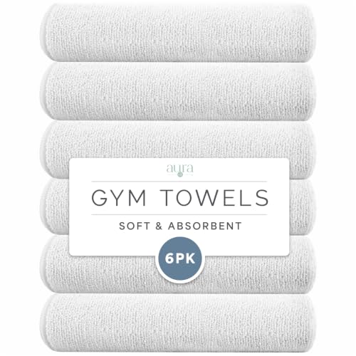 S&T INC. Microfiber Gym Towels, 6 Pack, 16" x 27" - color: White
