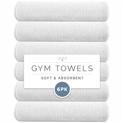 S&T INC. Microfiber Gym Towels, 6 Pack, 16" x 27" - color: White