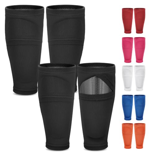 Shin Guard Sleeves 2 Pairs, Soccer Sleeves for Kids & Youth Ages 3-15 - color: Black, size: S (3'3''-3'10''/3-5Y)