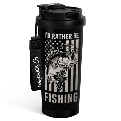 SANDJEST Fishing Tumbler - Stainless Steel 2-in-1 Lid Coffee Tumbler 18 oz, Insulated Travel Mug Gift for Men Husband Dad, Birthday Christmas
