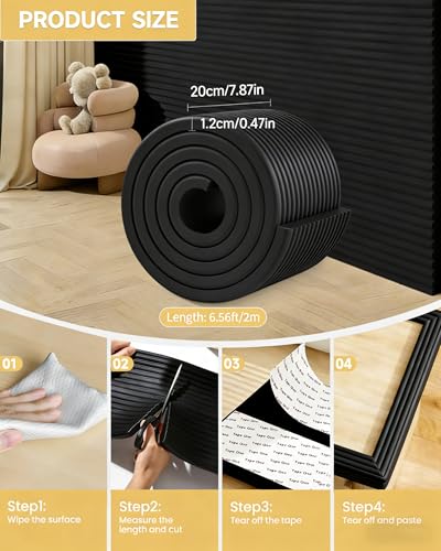 Extra Wide Thick Edge Protectors for Baby, Pre-Taped 6.56ft Foam Guard | 7.9''W Corner Protector, 0.47'' Thick Soft Rubber Foam Padding for Fireplace Table Stair Wall, Waterproof, Black