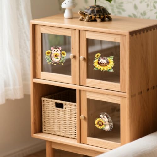 Peacoblue 18 Sheets Rub on Transfers for Crafts, Sunflowers Hedgehog 3.6"x3.9" UV DTF Cup Wraps Waterproof Rub on Cold Transfers Stickers for Wood Glass Metal Cup Tumblers Mirrors Mugs Home Decor - style: Sunflowers Hedgehog