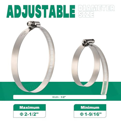 10PCS Hose Clamps Stainless Steel Adjustable 1-9/16"-2-1/2"(40-63mm) Worm Gear Hose Clamp, Heavy Duty Metal Small Hose Clamps for Automotive, Pipe, Radiator Plumbing, Fuel Line - size: 1-9/16"-2-1/2"(40-63mm)