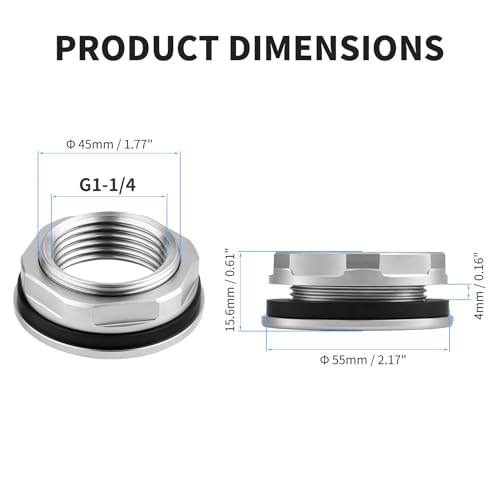 1-1/4 Inch Stainless Steel Bulkhead Fitting G1 Male Water Tank Connector Adapter Fitting with Rubber Gasket, Thru-Bulk Pipe Fitting for Rain Barrels Aquariums Industrial Plumbing - size: G1-1/4