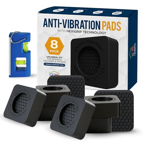 Anti Vibration Pads for Washing Machine and Dryer (Set of 8) - Washer Anti Vibration Pads with HexiGrip™ - Washing Machine Accessories & Leveling Pads - Vibration Dampening Mat