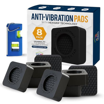 Anti Vibration Pads for Washing Machine and Dryer (Set of 8) - Washer Anti Vibration Pads with HexiGrip™ - Washing Machine Accessories & Leveling Pads - Vibration Dampening Mat