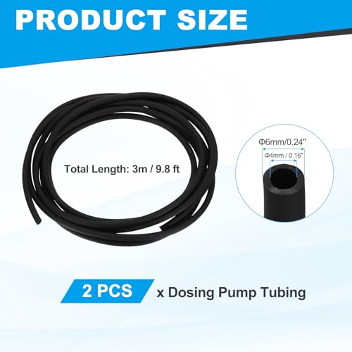 Pump Tubing, 4mm ID x 6 mm OD 9.8ft Aquarium Hose,(Black, 2 Pack), Intended for Saltwater Reef Tank/Aquarium Pump Fluid Transfer/Replacement Tubing for Container - color: Black