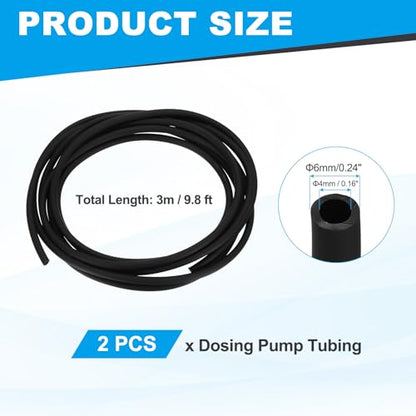 Pump Tubing, 4mm ID x 6 mm OD 9.8ft Aquarium Hose,(Black, 2 Pack), Intended for Saltwater Reef Tank/Aquarium Pump Fluid Transfer/Replacement Tubing for Container - color: Black