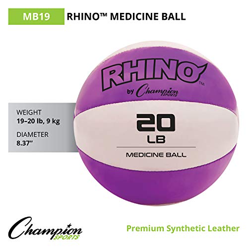 Champion Sports Leather Medicine Balls – Durable Weighted Balls for Strength, Core & Conditioning Training - style: Purple (19-20 lbs)