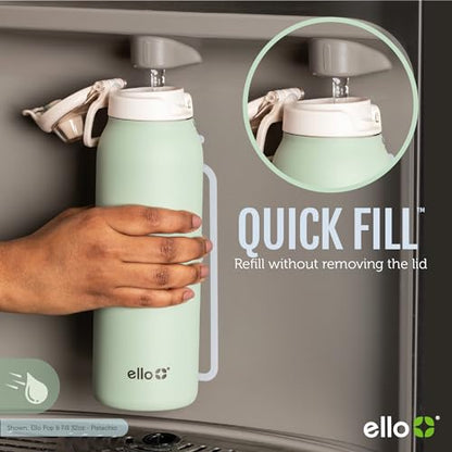 Ello Pop & Fill Insulated Stainless Steel Water Bottle with Quick Fill Lid, Leakproof Locking, Sip or Chug Spout, BPA-Free, Double Wall Vacuum Insulated for Sports, Travel & School- 22oz / 32oz / 40oz - color: Strawberries, style: 22oz