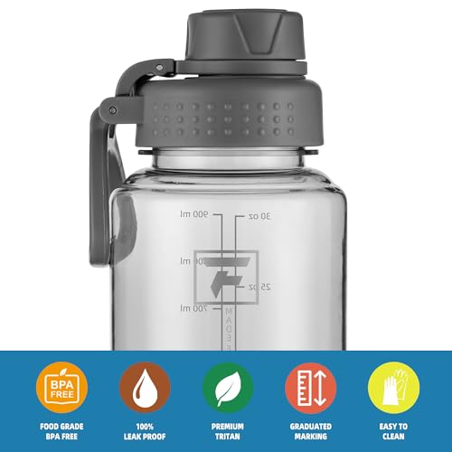 Fanhaw 32 oz Clear BPA-Free Tritan Water Bottle with Fast-Flow Spout Lid, BPA-Free & Leak-Proof Wide-Mouth Reusable Bottle for Gym, School & Office, Back to School Essentials (Gray) - color: Gray, style: 1 Pack