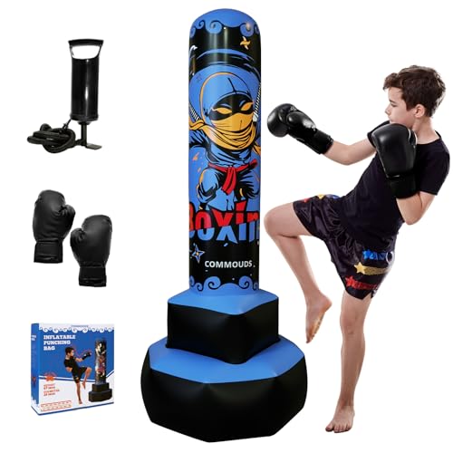 67inch Punching Bag for Kids, Inflatable Kids Boxing Set with Gloves, Fast Rebound Punching Bag for Practicing Karate, Taekwondo, MMA, Christmas/Birthday Gift for Boys Girls, Ages 6-14 - color: Blue