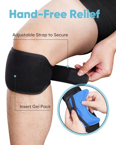Reusable Ice Pack Wrap Kit for Knee, Long Lasting Cold Packs | Pain Relief & Sports Recovery, Wearable & Portable, 4 Gel Packs, 2 Wraps, Ice Block & Insulated Cooler Bag