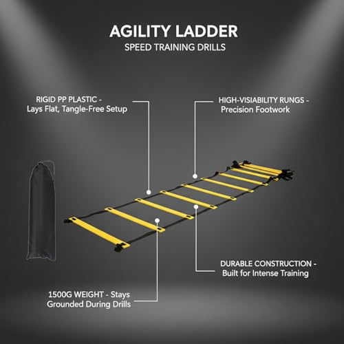 Agility Ladder for Speed Training, Flat-Lay PP Plastic Design with High-Vis Yellow Rungs