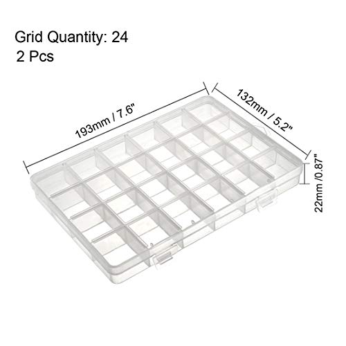 uxcell Component Storage Box - Plastic Fixed 24 Grids Electronic Component Containers Tool Boxes Clear White 193x132x22mm Pack of 2