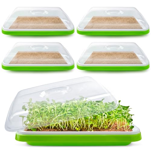 Microgreens Growing Trays with Lids and Coconut Fiber Mat,Seed Sprouter Tray with Drain Holes,Seed Starter Tray Reusable,Microgreens Growing Trays,Cat Grass Growing Kit for Indoor Cats (Pack 5) - color: Pack 5